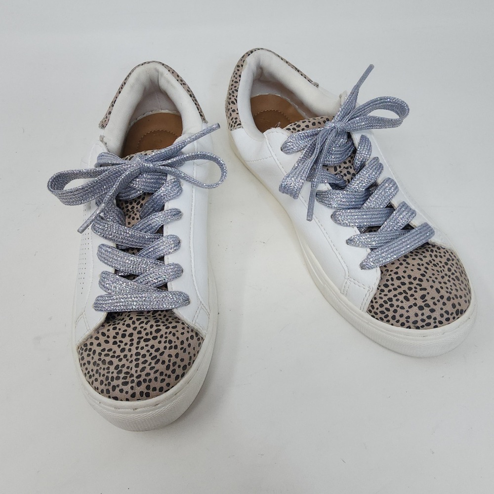 Universal Thread Sneakers Women Size 6 White Dalmatian Print Silver Glitter Lace